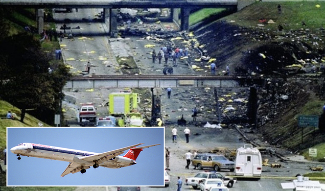 (Crash site photo via ClickOnDetroit; MD-82—not accident aircraft—by Aero Icarus)